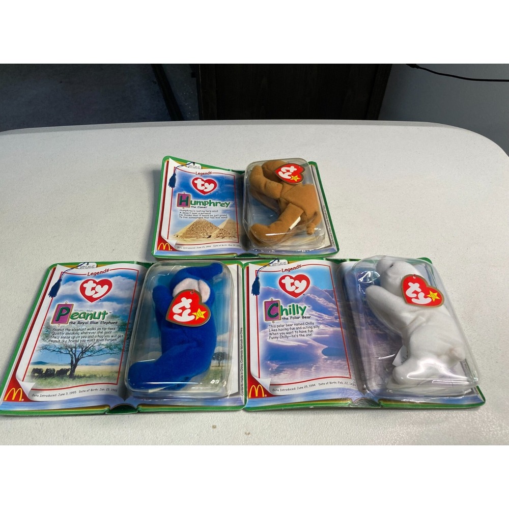 McDonalds Legends 2000 Ty Teenie Beanie Babies Peanut Chilly Humphrey Set NOC